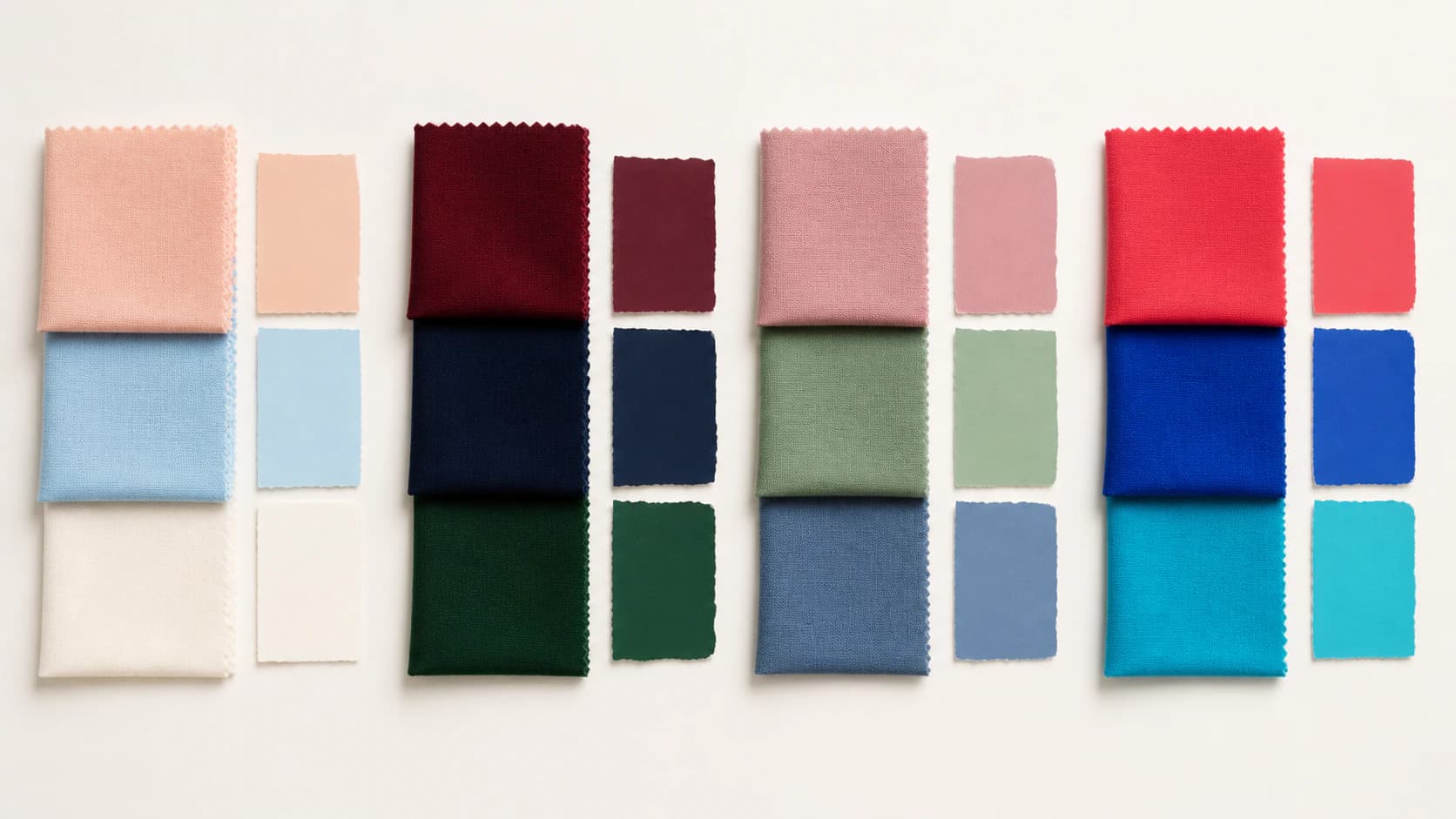 Four groups of fabric and paper swatches showing light, deep, soft, and bright color qualities
